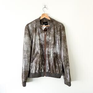Dolce Cabo Soft Metallic Zip Up Bomber Army Jacket M